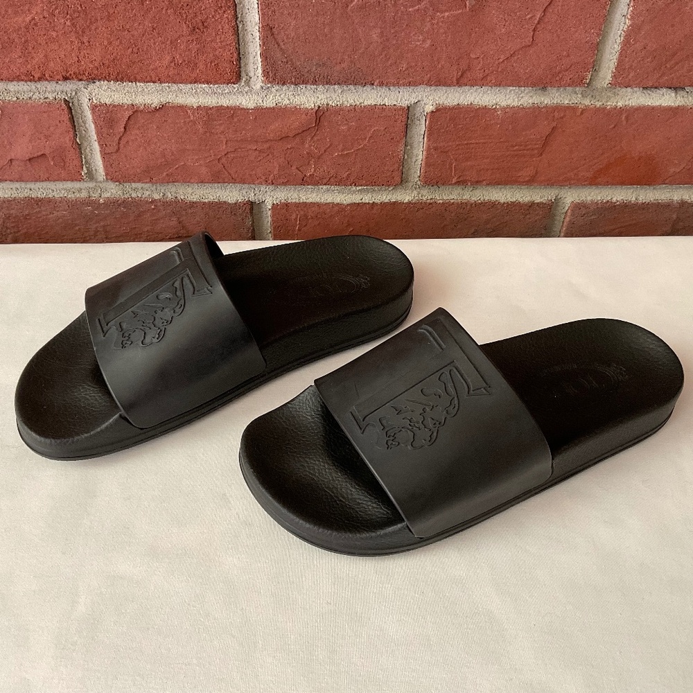 Tod’s Logo Embossed Rubber Fascia T Leone Black Slide Sandals  Size 8